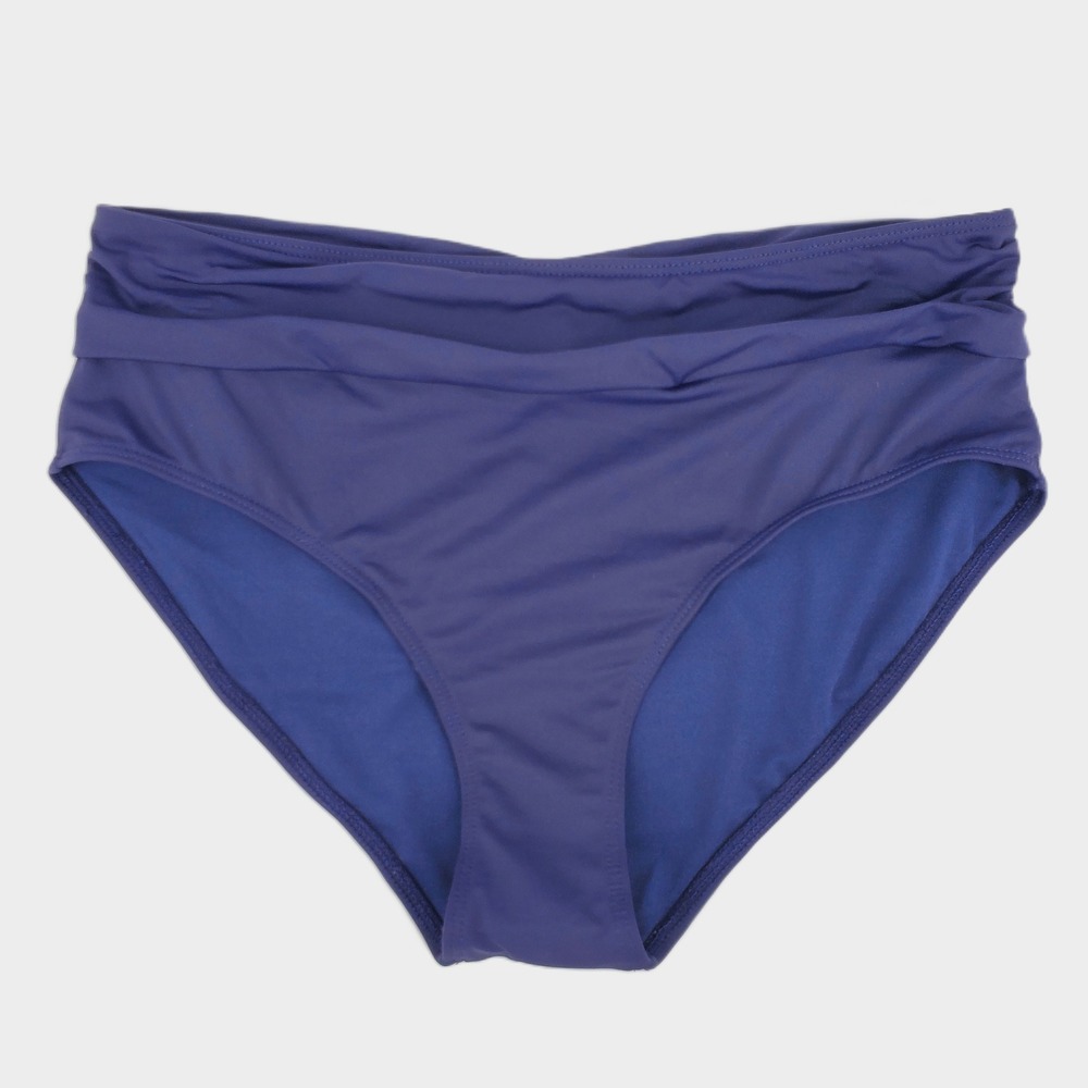 Tempt Me Medium High Waist Ruched Bikini Bottom Swimsuit Navy Blue Full Coverage
